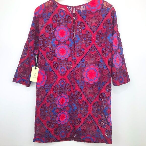 AMT NEW Deep Red Crochet Floral Mini Sheath Dress - Picture 5 of 13